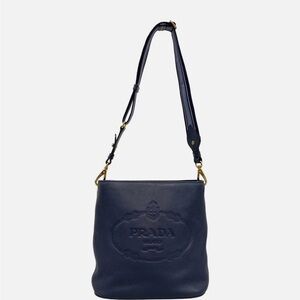 Prada Navy Leather Shoulder Bag with Gold Hardware